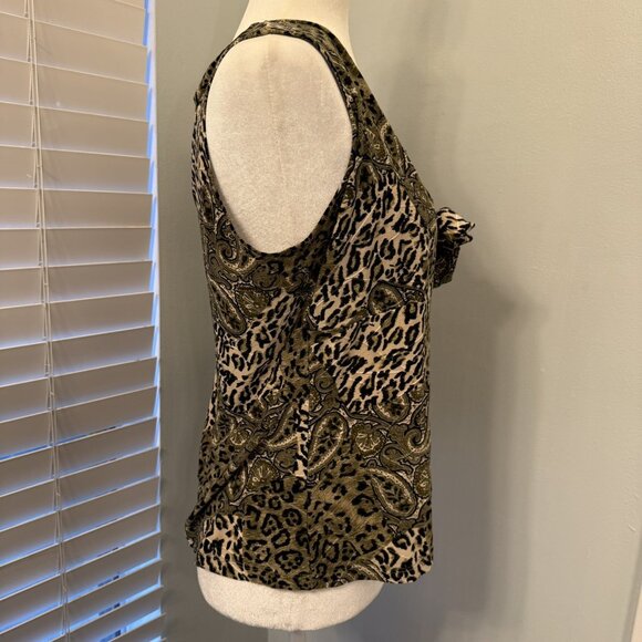 Only Nine Vintage 90s Y2K Olive Green Black Leopard Paisley Stretchy Tank Top XL - Picture 5 of 11